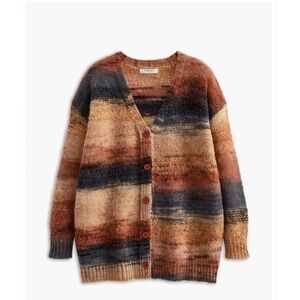 Commense Southwestern Bohemian Y2K Cardigan Sweater Chunky Stripes Retro Size L